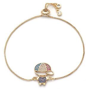 Little Boy Son Mom Cubic Zirconia Yellow Gold Bracelet